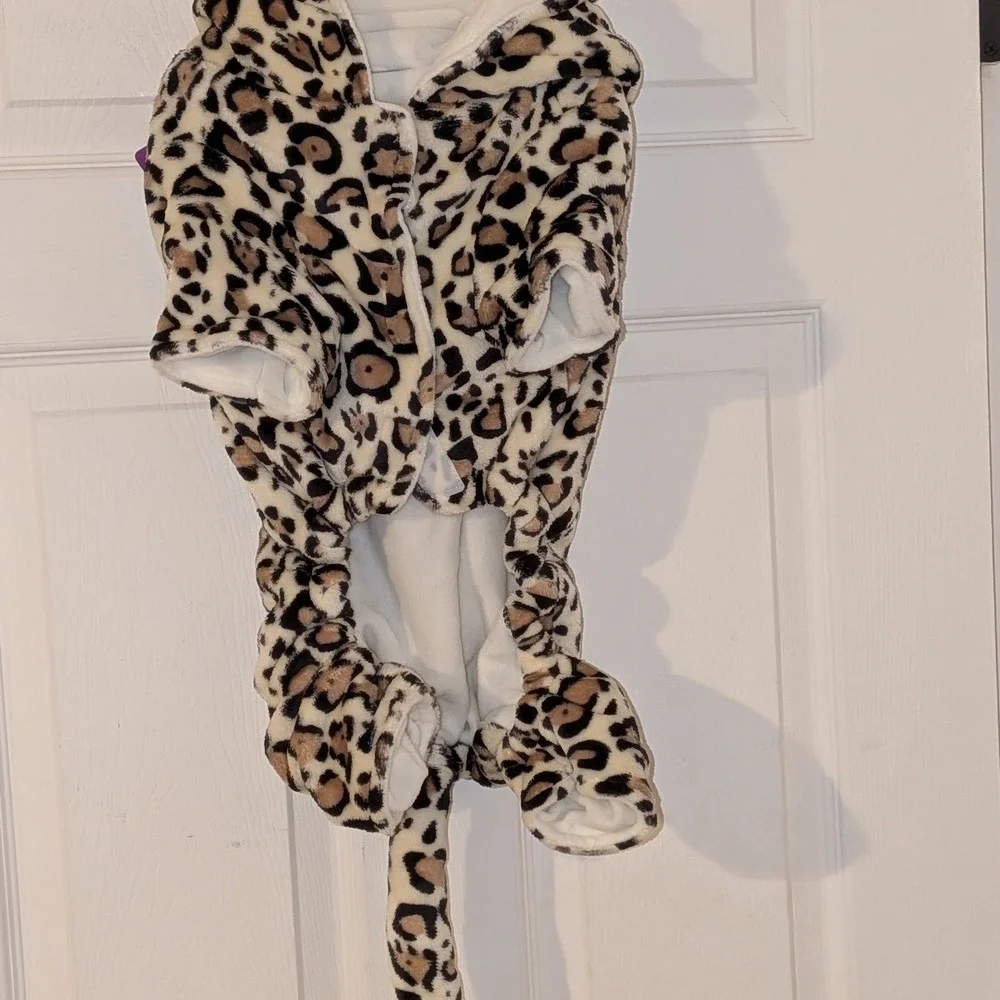 Barkwood Manor Leopard Dog Halloween Costume Plush‎ Hooded Jumpsuit Large NEW